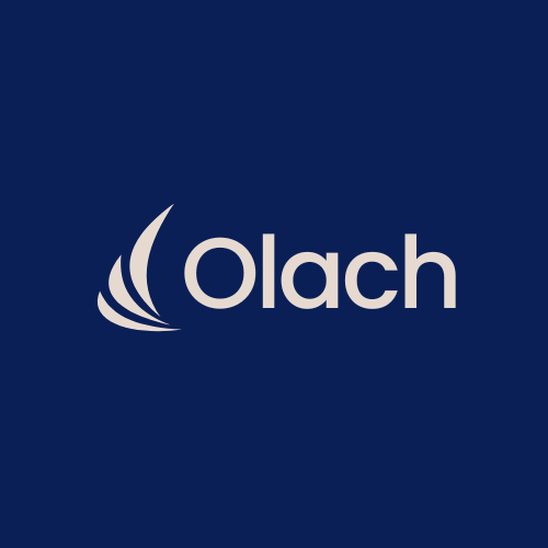Olach logo design showcasing modern wordmark and abstract emblem