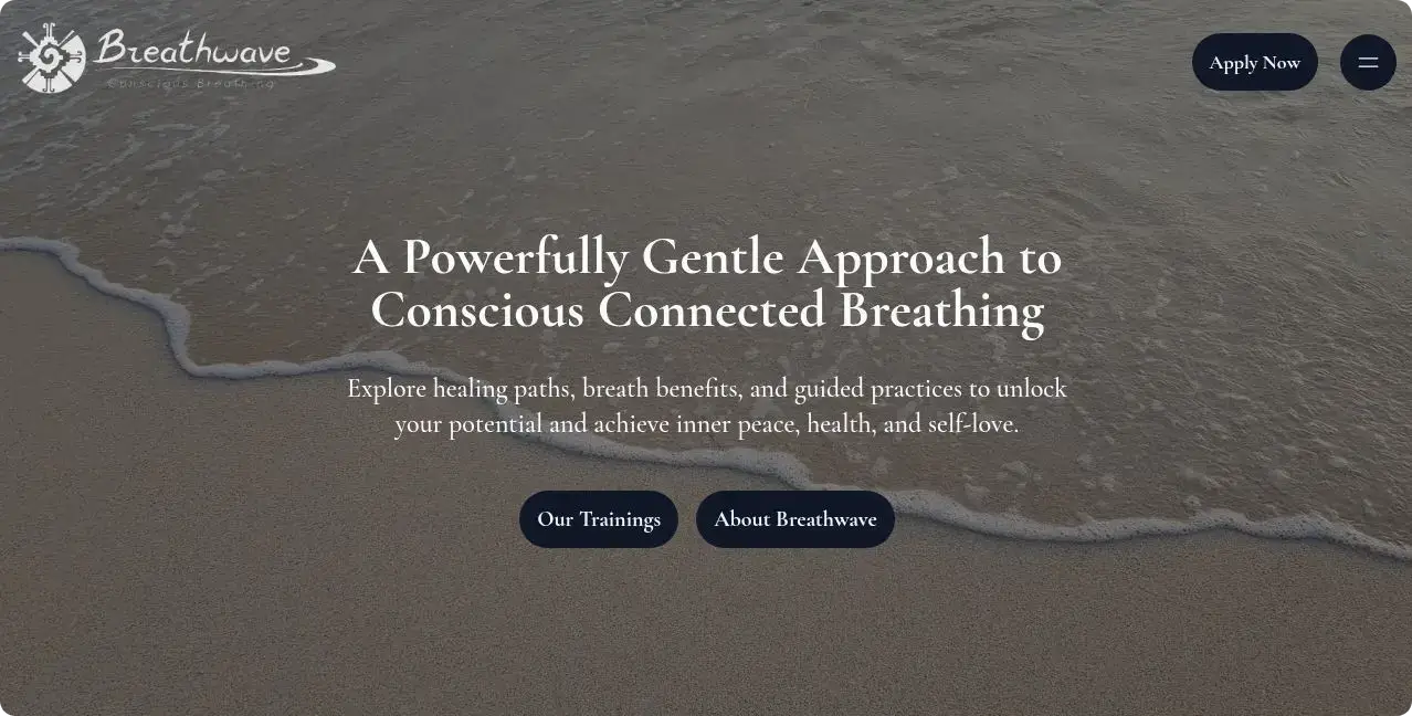 Breathwave website homepage showing a serene, inviting interface