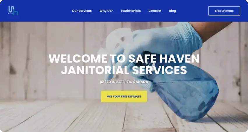 Safe Haven Services website homepage showing a clean, modern interface